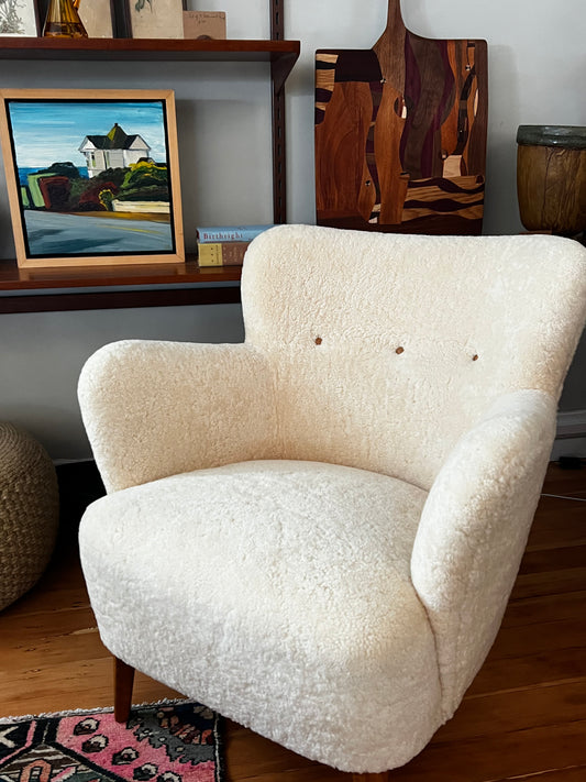 1940s Scandinavian Sheepskin Lounge Chair